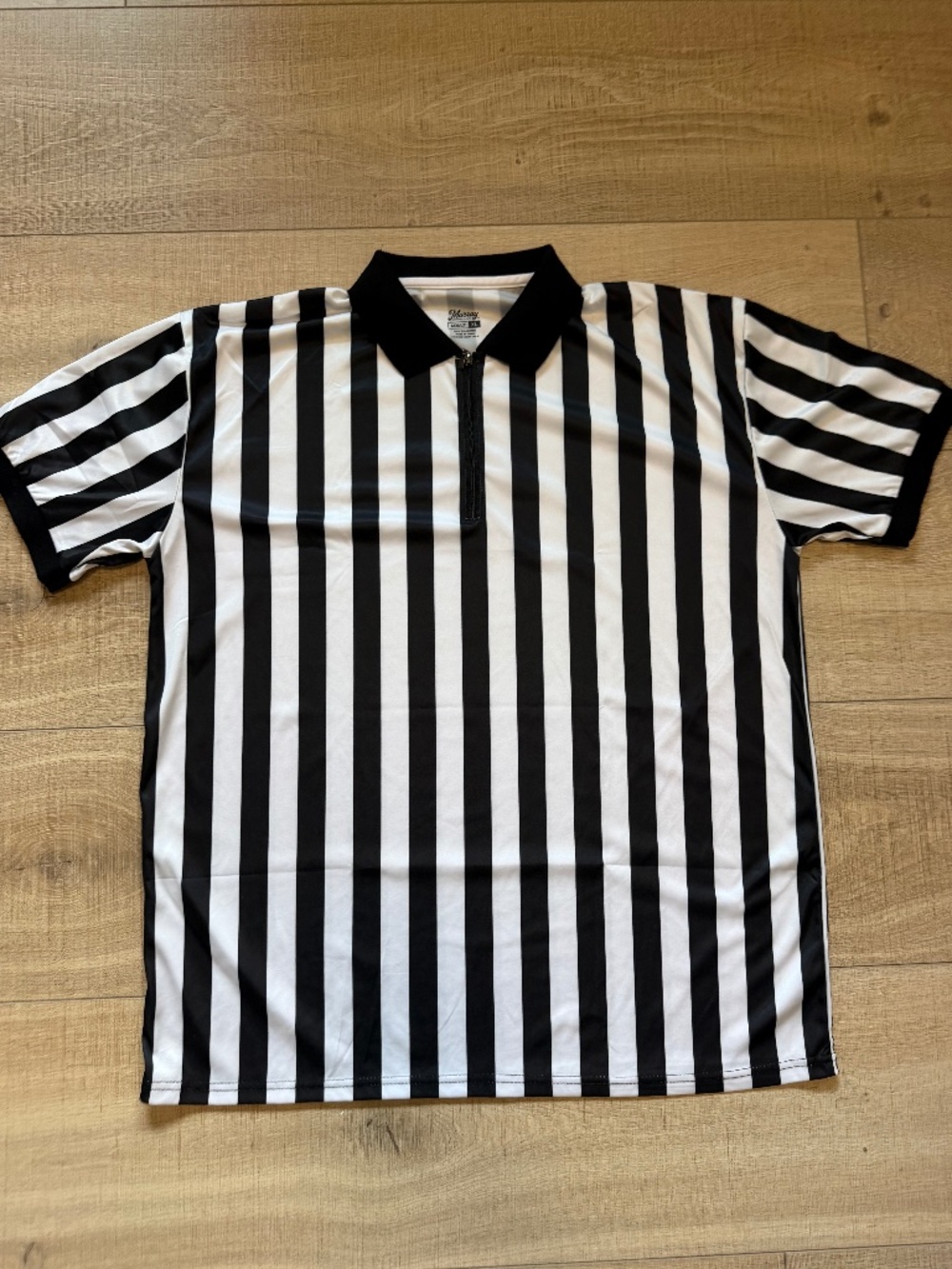 Murray Sporting Goods 1/4 Zip Referee Shirt Black White Stripe Pocket Adult XL